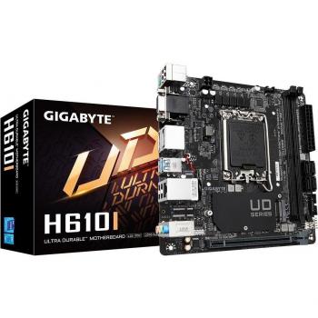 Placa Base Gigabyte H610I Mini ITX LGA 1700 con Soporte para CPUs Intel Core, DDR5 hasta 5600 MHz, HDMI/VGA/2xDP, VRM Digital Híbrido 4+1
