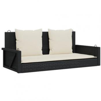 Banco columpio con cojines de ratán sintético negro, dimensiones 119x56x48 cm, incluye silla colgante y asiento columpio