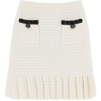 Self Portrait Knitted Mini Skirt with Sequins - M White