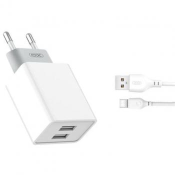 XO L65 Pack Cargador de Corriente 2.4A con Doble Puerto USB y Cable USB-A a USB-C de 1m - Blanco