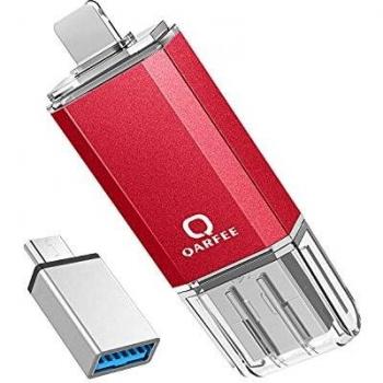 4 en 1 Unidad Flash 64 GB Compatible con iPhone y Dispositivos Android Memory Stick Expansión para iPhone Android teléfono Tablet PC y Dispositivos con USB/Micro USB/Type C/iOS L-Port-Red