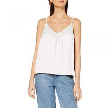Vero Moda Vmamy Lace Singlet Color Camiseta sin Mangas, Blanco