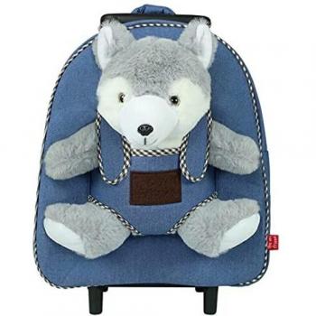Perletti TOYS Mochila trolley con ruedas y con peluche denim Husky