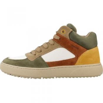 Geox Theleven Breathable High-Top Sneakers for Kids - White/Dark Green
