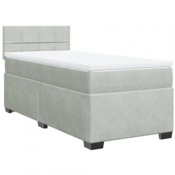 Cama box spring con colchón de muelles terciopelo gris claro 90x190 cm