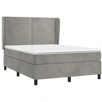 Cama box spring con colchón de terciopelo gris claro 140x190 cm