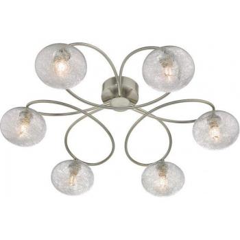 Plafón de techo Leysha, níquel satinado, cristal texturado, 6 bombillas G9, diámetro 18 cm