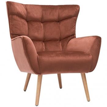 Sillón de terciopelo rojo y madera maciza de caucho AVERY