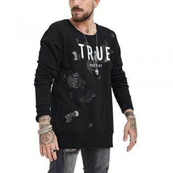 trueprodigy Casual Hombre Marca Sudadera con impresión de Logotipo Estampada Ropa Retro Vintage Rock Vestir Moda Manga Larga Slim Fit Designer Fashion Sueter Hoodie, Colores:Black, Tamaño:S