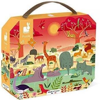 Janod - Puzle de 54 Piezas para Niños, Diseño de Reserva Animal, Juguete Educativo, para Habilidades Motrices Finas y Concentración, Maletín con Asa, con Certificado FSC, A partir de 5 años, J02650