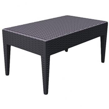RESOL Ipanema Mesa Jardín 92x53 Exterior| Imitación Ratán en Resina | Mesa Auxiliar o Mesita de Café Baja para Patios, Terrazas o Balcones Pequeños con Filtro UV | Color Marrón Chocolate