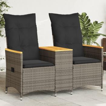 Adjustable Grey Poly Rattan 2-Seater Garden Sofa with Table