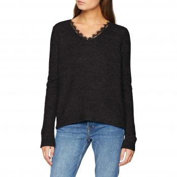 Vero Moda Vmiva LS V-Neck Lace Blouse Noos, suéter para Mujer, Gris Dark Grey Melange, 40