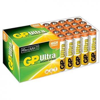 Baterías Alcalinas GP Ultra 40x AAA 1.5V - Pilas No Recargables de Larga Duración y Antifugas