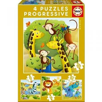 Educa Progressive Wild Animals Puzzle Set - 4 Puzzles (12, 16, 20, 25 Pieces)