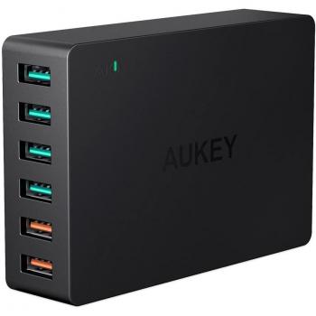 Cargador de Pared Aukey Titan 6xUSB-A PA-T11 con 4xUSB Adaptativo y 2xUSB QC 3.0, Cable USB Aukey CB-CD23 USB-C 1m 5A