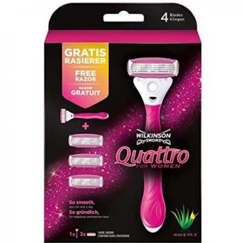 Cuchillas de afeitar Wilkinson Sword Quattro para mujer, 3 +1 gratis.
