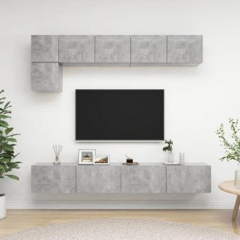 Juego de mueble para TV de 5 piezas en aglomerado gris hormigón con diseño de madera de múltiples capas