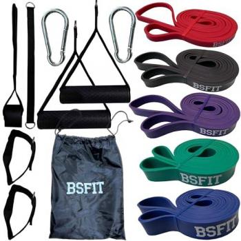 Banda Elástica de Resistencia BSFIT® para Dominadas, Calistenia y Musculación - Set de 5 Bandas con Accesorios para Entrenamiento en Casa