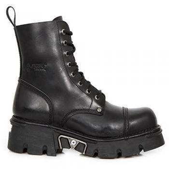 New Rock Unisex Black Leather Military Biker Combat Boots M-NEWMILI083-S19 Size EU 39