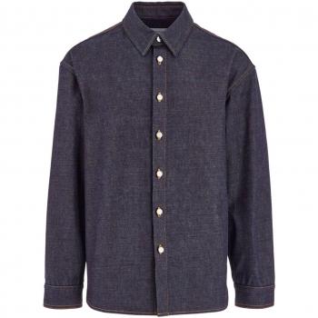 Ferragamo Men's Cotton Denim Shirt in Blue | Size L | 143791