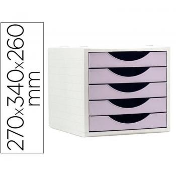 Fichero cajones de sobremesa Q-connect 5 cajones color lavanda pastel 270x340x260 mm KF11534