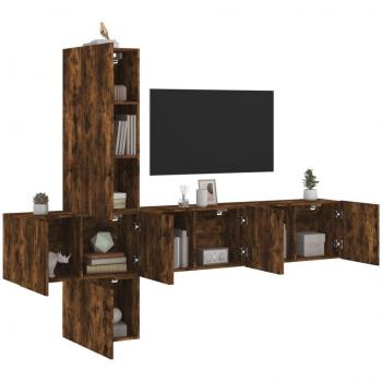 Muebles de TV de pared 5 piezas de roble ahumado de madera multicapa