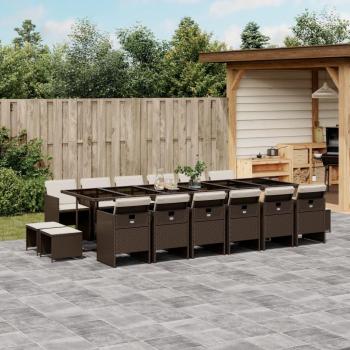 17 Piece Brown Poly Rattan Garden Dining Set with Cushions
