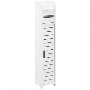 Armario Auxiliar de Baño Leoben - 80 x 15 x 15 cm - Con Puerta y Soporte para Papel Higiénico - Blanco