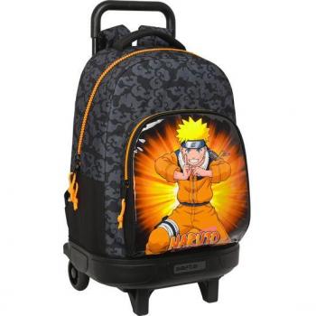 Mochila Grande con Ruedas Compact Extraíble Naruto Safta Negra y Naranja 33x45x22cm