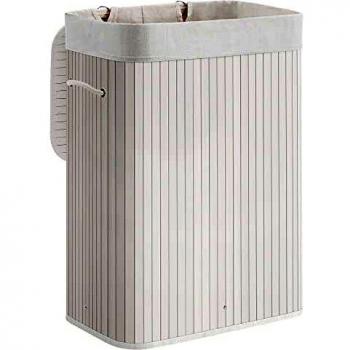 SONGMICS Cesto para la Colada, Cesto de Ropa Sucia, Forma Rectangular, Cesto para Lavandería, Cesta de Bambú con 3 Asas, 40 x 30 x 60 cm, Blanco LCB010W01
