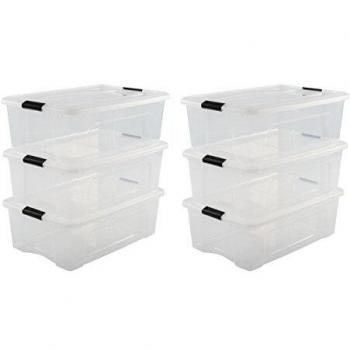 Iris Ohyama, Juego de 6 Cajas de Almacenamiento, 30 L, con Cierre a Presión, Apilable, Sala de Estar, Dormitorio, Garaje - New Top Box Ntb-30 - Transparente