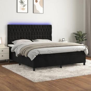 Cama box spring de muelles con colchón y LED negro 160x200 cm en terciopelo