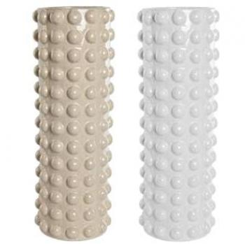 Jarrón Home ESPRIT Blanco Beige Cerámica 17 x 17 x 50 cm (2 Unidades)
