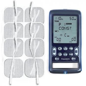 TensCare Flexistim& 12 electrodos - Electroestimulador Completo con 4 terapias: EMS, Tens, Ift y Microcorriente. Dispositivo pequeño Pero potente, con mas de 50 programas