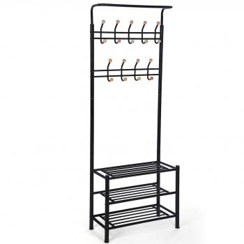 SONGMICS Perchero con 3 Capas para Zapatos, con 18 Ganchos, Metal, 68,8 x 35,2 x 187 cm, Negro HSR04B