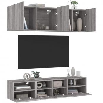 Mueble de TV de pared 5 piezas madera de ingeniería gris Sonoma vidaXL