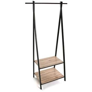 Perchero Burro de Pie Minimalista con 2 Estantes para Zapatos, Medidas 150 x 45 x 75 cm, Material Metal y Madera, Color Marrón y Negro