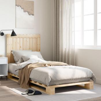 Cama individual con cabecero 90x200 cm en madera maciza de pino color marrón