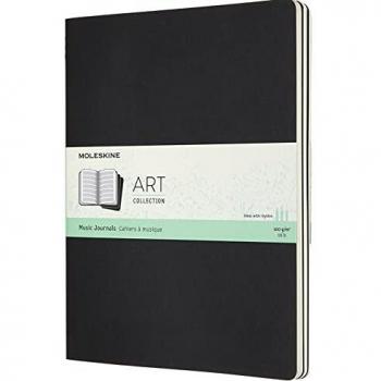 Moleskine 19 x 25 cm XL Art Music Notebook and Cahier Set of 3 Music Notebooks with Pentagram, Suitable for Pens, Fountain Pens, Pencils, Pastels, Colour Black, 80 Pages