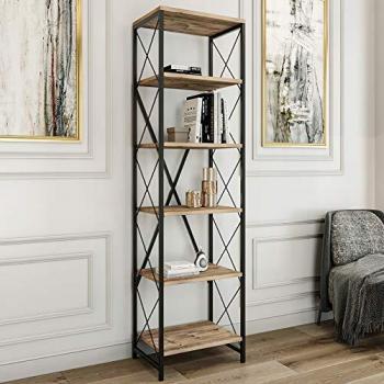 Estantería Industrial KIARA - Madera Marrón y Metal Negro - 5 Niveles - Diseño Moderno