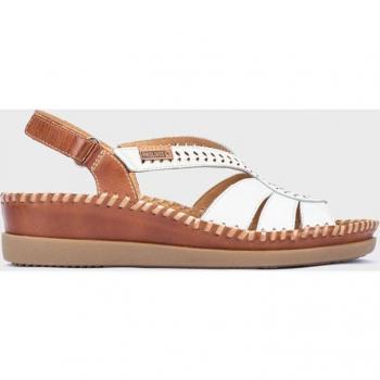 Sandalias de cuña Pikolinos Cadaques W8k-0907c1 en piel color nata con cierre adherente para mujer