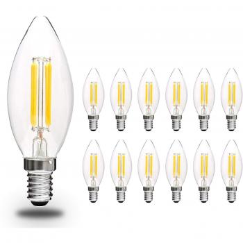 Svater Bombillas Vela de Filamento LED E14 Edison Estilo Vendimia Blanco Cálido 2700K 450 Lúmenes 4W Equivalente 40W Incandescente No Regulable Pack de 12