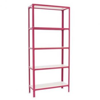 Estantería metálica HOMECLICK WOOD 5 Estantes Rosa/Blanco Simonrack 1800x800x300 mm, sin tornillos, con bandejas de madera, estilo industrial