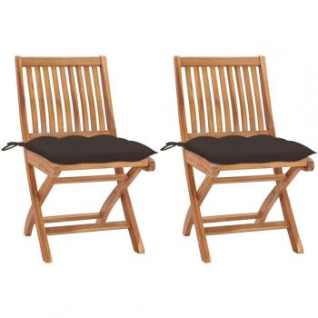 Teak Wood Garden Chairs Set of 2 with Taupe Cushions