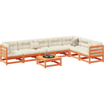 8 Piece Garden Sofa Set Wax Brown Solid Wood Pine