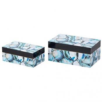Set de 2 Cajas Decorativas Mineral para Almacenaje y Decoración, Resina/MDF, 25x15x11/20x12x8 cm