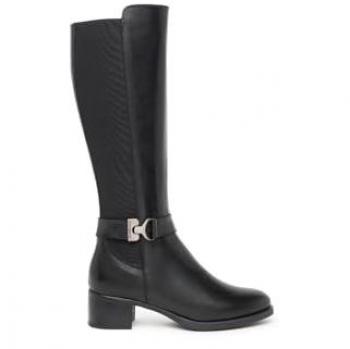 NeroGiardini Women's Black Leather High Boots with Decorative Buckle, Size 9 US