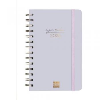Agenda Finocam ALMA Lila 11,7 x 18,1 cm 2025, espiral doble, semana vista horizontal, multilingüe, enero 2025 - diciembre 2025