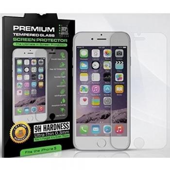 Premium HD iPhone 5/5C/5S Tempered Glass Screen Protector - Top-Quality 9H Hardness, .33mm Thick - Protects From Drops & Scratches - Highly Responsive, Feels Exactly Like Your Cell/Mobile Phone's LCD Screen - No Smudge, No Fingerprints - Is 100% Clear - L